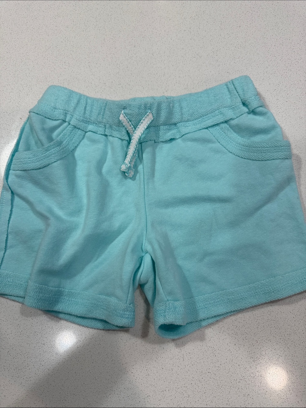 Light Aqua Drawstring Knit Shorts - Kids